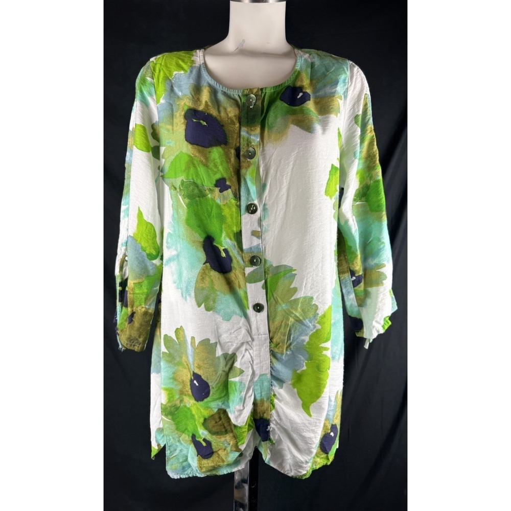 IC By Connie K Sz XL Artsy Watercolor Floral Breezy Resort Wear Tunic Coastal